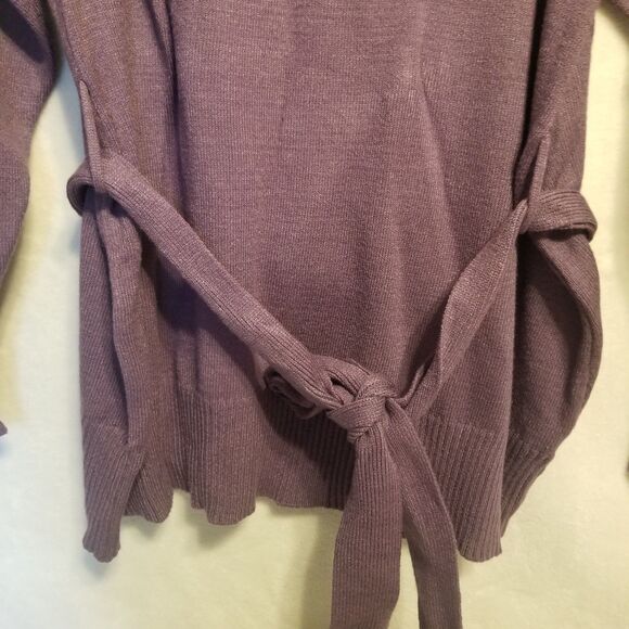 Eloquii 14-16 Sweater Belted Crewneck Long Line Purple Classic Soft Preppy Basic - Picture 3 of 9